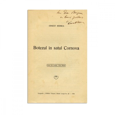 Ernest Bernea, Botezul &amp;icirc;n satul Cornova, 1934, cu dedicație foto