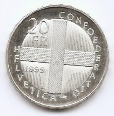 Elvetia 20 Francs 1999 - (Battle of Dornach) Argint 20 g/835, KM-87