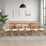 Set masa plianta 12 persoane, Pal Melaminat, insertii lemn masiv, 274x75x78 cm si 6 scaune pliante, tapiterie piele ecologica, fag