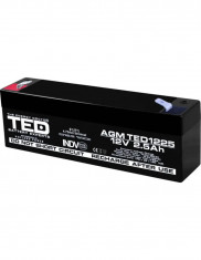 Acumulator 12V, TED Electric, Stationar VRLA, Dimensiuni 178 x 34 x 60 mm, Baterie 12V 2.5Ah F1 foto