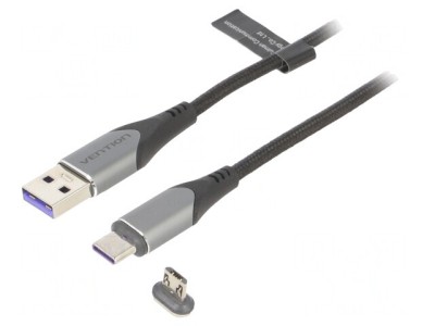 Cablu USB Magnetic 2.0 1,5m Negru 480Mbps foto