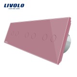 Intrerupator touch triplu dublu Livolo din sticla roz, 6 comenzi