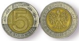 Moneda Polonia 5 Zloti 1996 Bimetal, Stare VF
