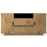 Comodă-sideboard cu 2 sertare, 2 dulapuri cu &icirc;nălțime reglabilă și compartiment deschis, 140x40x70 cm, Culoare naturală