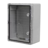 Cutie distributie IP65 din ABS gri, usa transparenta, placa metalica, 300x400x170 mm PP3014