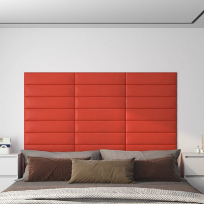vidaXL Panouri perete 12 buc. roșu 60x15 cm piele ecologică 1,08 m&amp;sup2; foto