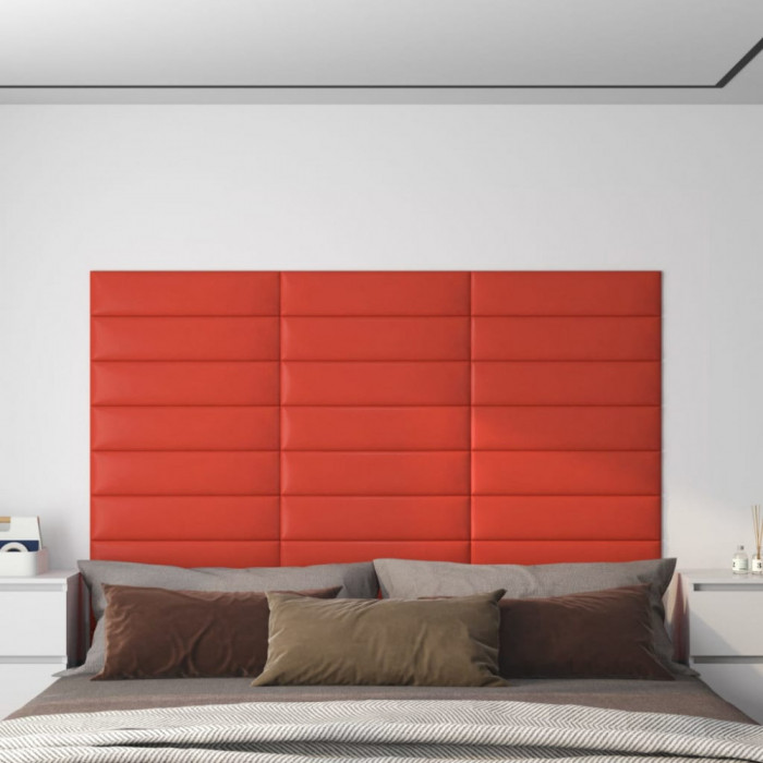 vidaXL Panouri perete 12 buc. roșu 60x15 cm piele ecologică 1,08 m&sup2;