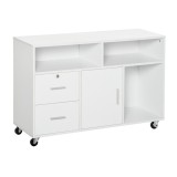 HOMCOM Suport pentru imprimantă cu 2 sertare mobilier de depozitare pe roți rafturi deschise și dulap, 100 x 35 x 65 cm, alb | Aosom Romania
