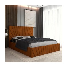 Pat Tapitat Toma Caramiziu + Saltea Lux Ortopedica 140x200cm