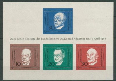 Germania Federala, 1968, Churchill, Adenauer, bloc, MNH foto