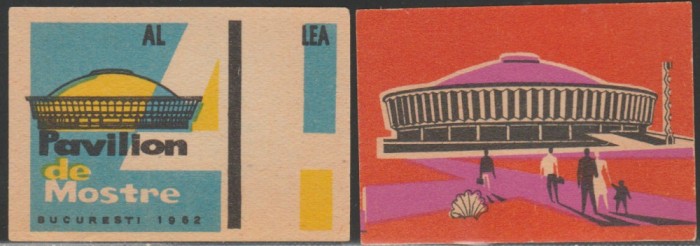 1962-1975 Romania - Set 2 etichete de chibrituri romanesti Pavilionul de Mostre (TIB), una cu eroare