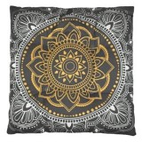 Pernă pentru scaun cu model Mandala, 42x42 cm, neagră cu detalii aurii, CMCLASS