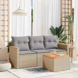 vidaXL Set canapele de grădină, 4 piese, cu perne, mix bej, poliratan 3225765