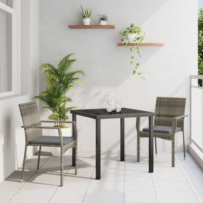 vidaXL Set de masă pentru grădină cu pernă 3 pcs Gri Rattan poli foto