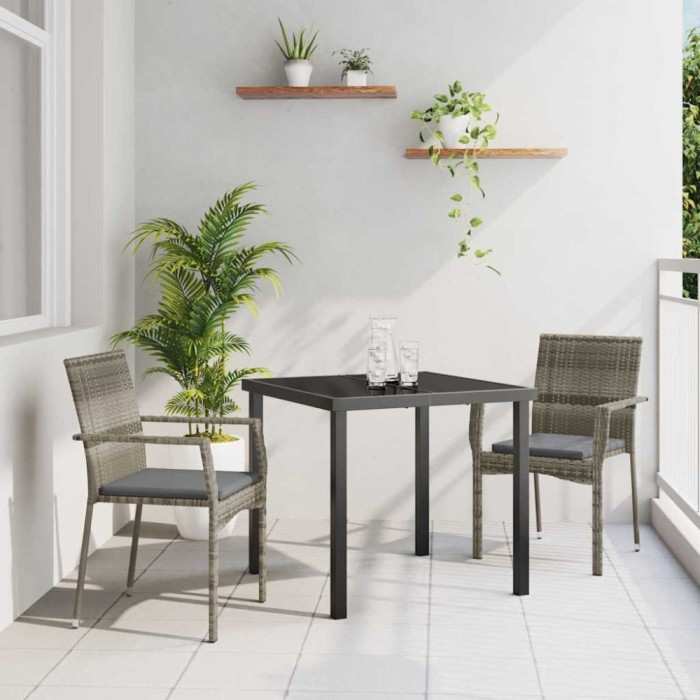 vidaXL Set de masă pentru grădină cu pernă 3 pcs Gri Rattan poli