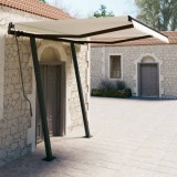 VidaXL Copertină retractabilă automat cu st&acirc;lpi, crem, 3,5x2,5 m