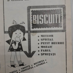 1971 Reclama biscuiti, comunism, copii, alimentatie, dulciuri 24 x 16,5 cm