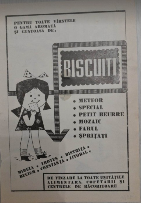 1971 Reclama biscuiti, comunism, copii, alimentatie, dulciuri 24 x 16,5 cm