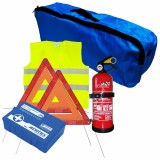 Set pachet prim ajutor auto trusa sanitara PET stingator 1kg Cridem triunghi presemnalizare 2buc vesta reflectorizanta geanta organizatoare Bleumarin