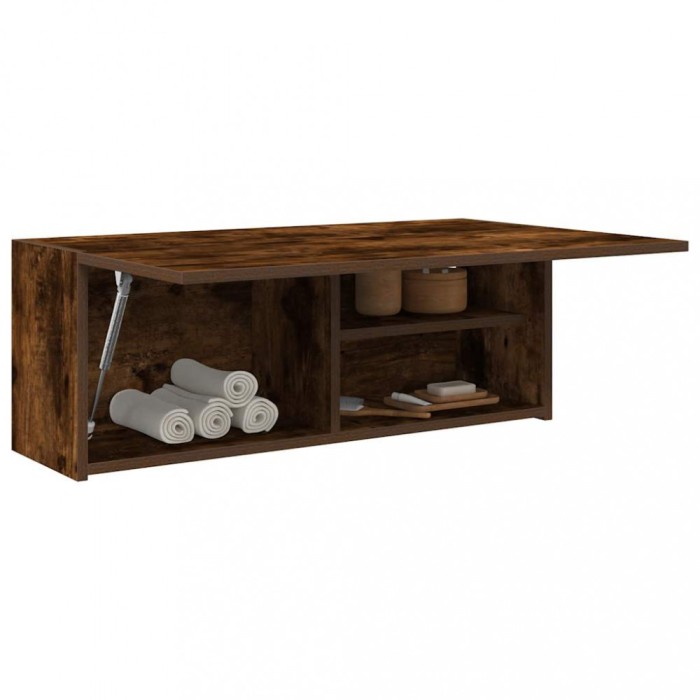 Gossi dulap perete baie, stejar fumuriu, 80x25x30 cm, lemn prelucrat