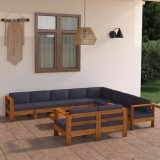 vidaXL Set mobilier grădină perne gri &icirc;nchis, 10 piese, lemn acacia 3057964