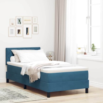vidaXL Pat cu arcuri cu headboard Albastru &amp;icirc;nchis 100 x 200 cm Catifea 3342702 foto