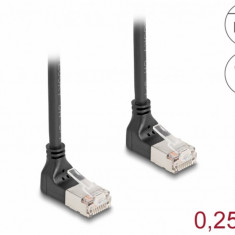 Cablu de retea RJ45 Cat.6A S/FTP Slim unghi 90 grade sus/sus 0.25m Negru, Delock 80279