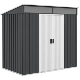 Casuta/magazie/sopron de gradina pentru depozitare unelte, cu structura baza inclusa, otel, gri, 195x122x181.5 cm