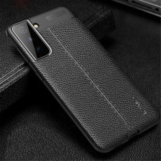 Husa telefon IPAKY Samsung Galaxy S21 Plus TPU cu textura piele Neagra foto