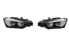 Set faruri tuning BMW 3/3 GT (F30/31/34/35), 01.2012-2015, cu LED indicator; cu daytime running light; D1S; electrical; negru, transparent; TUNING; x