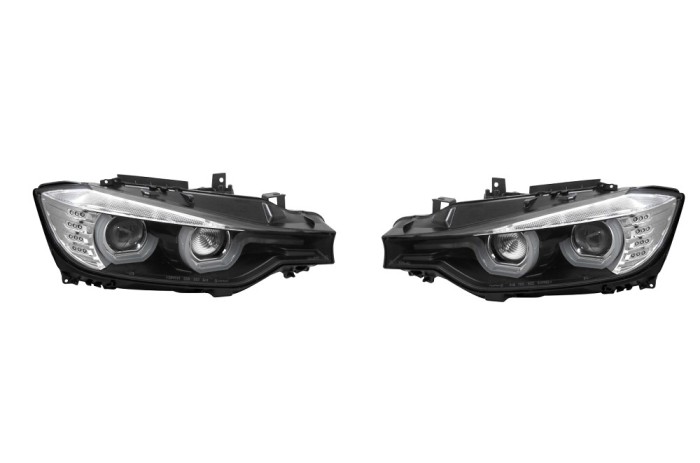 Set faruri tuning BMW 3/3 GT (F30/31/34/35), 01.2012-2015, cu LED indicator; cu daytime running light; D1S; electrical; negru, transparent; TUNING; x