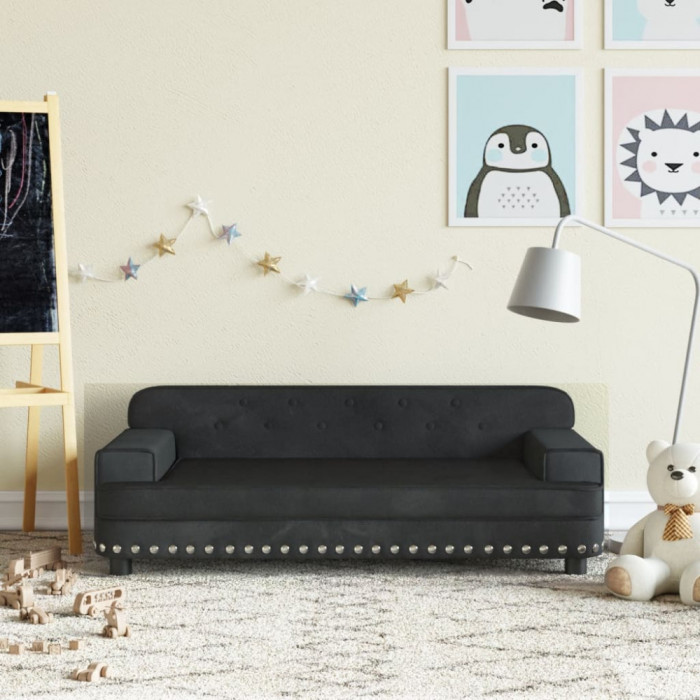 Canapea pentru copii, negru, 90x53x30 cm, catifea GartenMobel Dekor