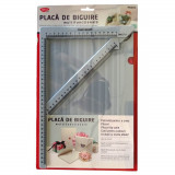 Placa Biguire Daco si Cutit Biguire, 30.5x17 cm, Plastic, Albastru, pentru Confectionarea Felicitarilor si Plicurilor, Set Cutit si Placa Biguire Mult