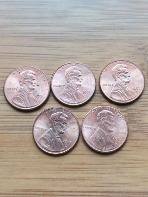 Moneda USA Lincoln One Cent 1999,2001,2005,2007,2017 D -Luciu de batere foto