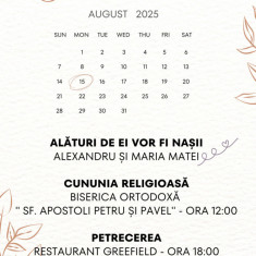 Invitatie nunta, 10x15 cm, cu plic personalizat, model Calendar