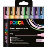 Marker UNI Posca PC-5M, varf rotund, 1. 8-2. 5mm, set 8 culori pastel