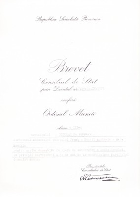 AMS# - BREVET ORDINUL MUNCII CL. III, 1971 foto