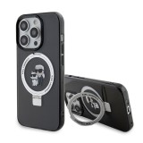Husa iPhone 15 Pro Karl Lagerfeld Hardcase Ring Stand Magsafe, Karl&amp;Choupette, negru, KLHMP15LHMRSKCK