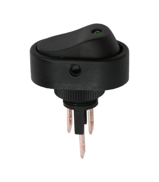 Interupator basculant 1 circuit 12V 20A OFF-ON LED verde cu retinere 2 pini
