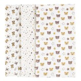 Cearceafuri Finet din Bumbac Alb Bej Maro Model Ursuleti Stelute 80x80cm - 3buc, Oem