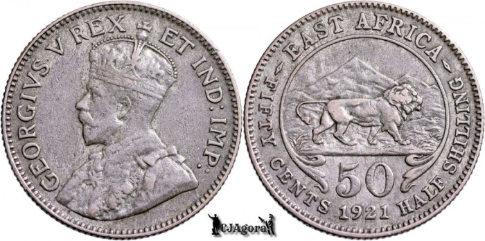 1921, 50 Cents - George al V-lea - Africa de Est Britanică | KM 20