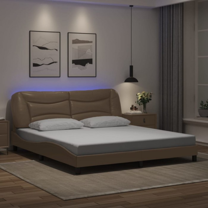 vidaXL Cadru de pat cu LED fără saltea, Hvar, cappuccino, 180x200 cm 3213952