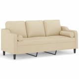 Canapea cu 3 locuri cu pernute, crem, 180 cm, textil