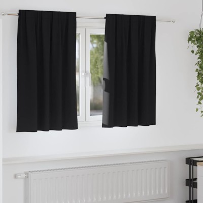 Perdele cu perdele 2 pcs Negru Poliester foto