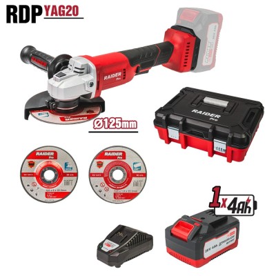 Polizor unghiular cu acumulator RDP-YAG20 125 mm 4 Ah, 2 discuri, Raider 030250 foto