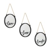 Set oglinzi de perete, 3 buc, Love/ Live/ Laugh, 25 x 1 cm