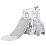 AIYAPLAY Set tobogan pentru copii 5 &icirc;n 1 cu cățărare, baschet, minge, telescop și coș de depozitare, 1-3 ani, gri | Aosom Romania