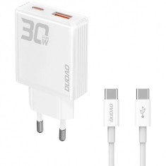 Incarcator Retea cu Cablu USB-C Dudao A30EUT, 30W, 3A, 1 x USB-A - 1 x USB-C, Alb