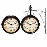 Ceas de perete gara vintage cu 2 fete, Negru, 17 cm