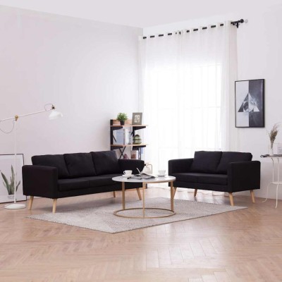 vidaXL Set canapele, 2 piese, negru, material textil foto